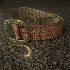 Betsy Johnson Woven Tan Belt with Gold Buckle